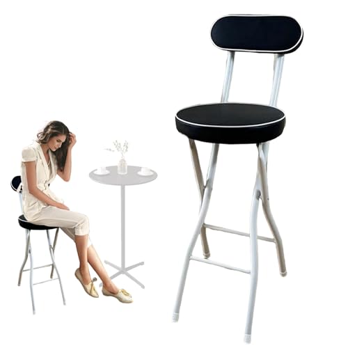 lirrebol 1 x schwarzer klappbarer Barhocker mit Rückenlehne – gepolstert mit PU-Leder, zusammenklappbarer Stuhl für Outdoor, Camping und Café, Sitzhöhe 60 cm von lirrebol