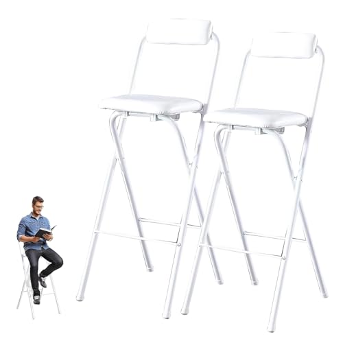 lirrebol 2er-Set klappbare Barhocker in Weiß – mit PU-Lederpolsterung, für Thekeninseln und Frühstück, Sitzhöhe 60 cm von lirrebol