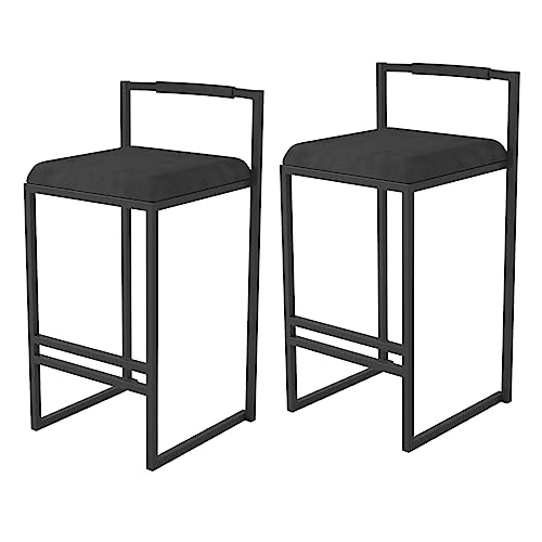 lirrebol Barhocker in Thekenhöhe, 2er-Set, Barhocker mit Rückenlehne und Fußstütze, Samt-Barstühle für die Küchentheke, Sitzhöhe 65 cm, Schwarz von lirrebol