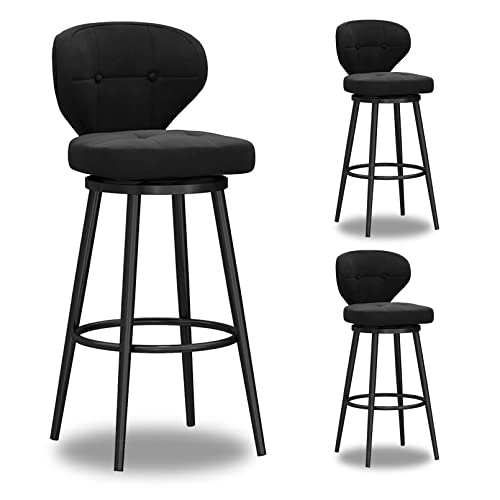 lirrebol Drehbare Barhocker im 3er-Set, Moderne Samt-Barhocker mit Rückenlehne für die Kücheninsel, Pub-Hocker mit Metallbeinen, Barstühle für die Hausbar/Esszimmer, Sitzhöhe 65 cm, Schwarz lirrebol Drehbare Barhocker im 3er-Set, Moderne Samt-Barhocker mit Rückenlehne für die Kücheninsel, Pub-Hocker mit Metallbeinen, Barstühle für die Hausbar/Esszimmer, Sitzhöhe 65 cm, Schwarz von lirrebol