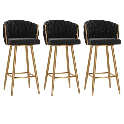 lirrebol Drehbare Barhocker mit geflochtener Rückenlehne Set aus 3, Rustikale Barhocker in Thekenhöhe, Barhocker aus Metall für Küche und Esszimmer, Metallfuß in Gold, Sitzhöhe 75 cm, Schwarz lirrebol Drehbare Barhocker mit geflochtener Rückenlehne Set aus 3, Rustikale Barhocker in Thekenhöhe, Barhocker aus Metall für Küche und Esszimmer, Metallfuß in Gold, Sitzhöhe 75 cm, Schwarz von lirrebol