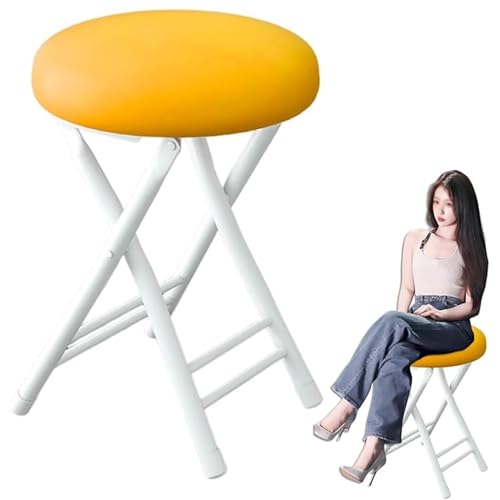 lirrebol Gelber, runder, klappbarer Küchenhocker ohne Rückenlehne – tragbarer, gepolsterter Hocker für Küchen, Gärten und Geschäfte. Sitzhöhe 49 cm von lirrebol