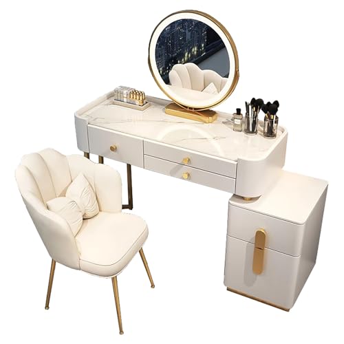 lirrebol Großes Waschtisch-Set mit LED-Leuchten (3 Beleuchtungsmodi), Schminktisch mit Schubladen, verstellbarem Schrank und gepolstertem Hocker, Schminktisch für das Heim-Schlafzimmer-Studio von lirrebol