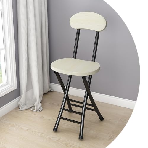 lirrebol Klappbare Barhocker aus Holz mit Rückenlehne, runde klappbare ESS- und Küchenstühle, kompakte Designhocker für den Innen- und Außenbereich, Sitzhöhe 45 cm (Weißeiche - Schwarz) von lirrebol