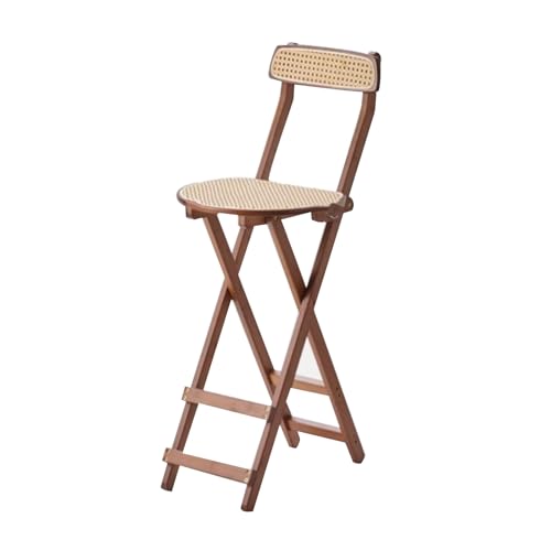 lirrebol Klappbarer Barhocker aus Bambus in Walnussfarbe mit Rückenlehne und Fußstütze – Hoher Tischhocker für Küche und Garten, tragbarer Esszimmerstuhl, Sitzhöhe 69 cm von lirrebol