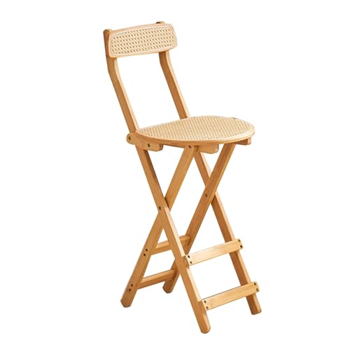 lirrebol Klappbarer Barhocker aus Bambus mit Rückenlehne und Fußstütze – Hoher Tischhocker für Küche und Garten, tragbarer Esszimmerstuhl, Sitzhöhe 69 cm von lirrebol