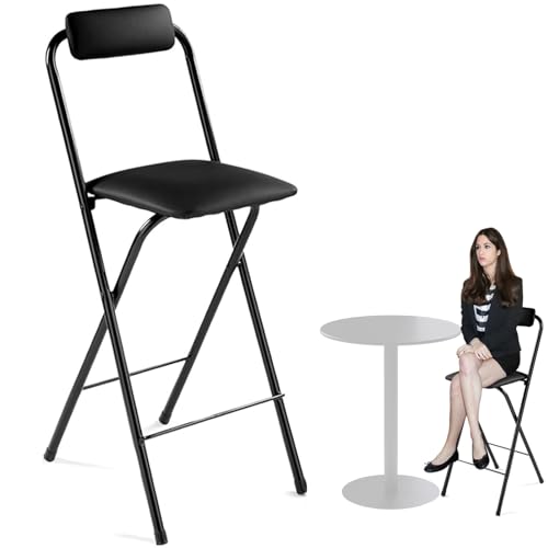 lirrebol Klappbarer Barhocker mit Rückenlehne – Gepolsterter Sitz, Tragbarer Barstuhl für Büro & Erwachsene (Schwarz, 1 Stück, Sitzhöhe 70 cm) von lirrebol