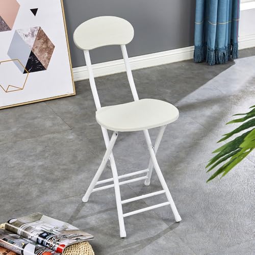 lirrebol Klapphocker mit Rückenlehne, tragbarer zusammenklappbarer Esszimmerstuhl, Schlichtes Design für Küche, Frühstück und Camping im Freien, Sitzhöhe 45 cm (Weißeiche-Weiß) von lirrebol