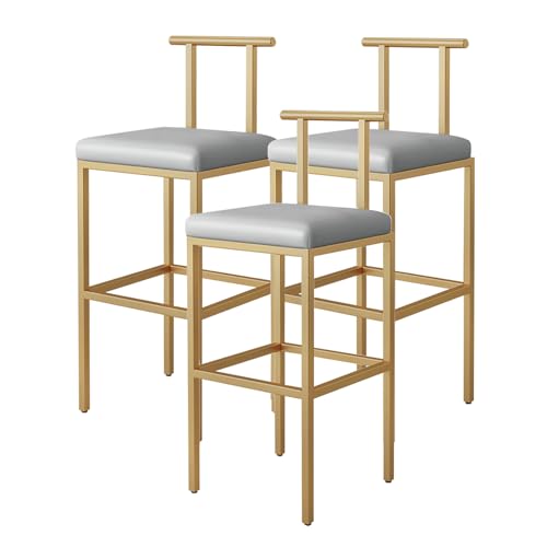lirrebol Moderne 55cm Barhocker 3er Set mit niedriger Rückenlehne, PU Leder gepolstert Counter Höhe Barhocker Küche Counter Island Hocker mit Metallfußstütze für die Küche, Grau lirrebol Moderne 55cm Barhocker 3er Set mit niedriger Rückenlehne, PU Leder gepolstert Counter Höhe Barhocker Küche Counter Island Hocker mit Metallfußstütze für die Küche, Grau von lirrebol