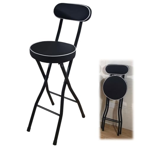lirrebol Stabiler, klappbarer Barhocker für Erwachsene | Esszimmerstuhl für Küche & Garten | Schwarze Sitzfläche | Tragkraft 100 kg | Höhe 60 cm von lirrebol