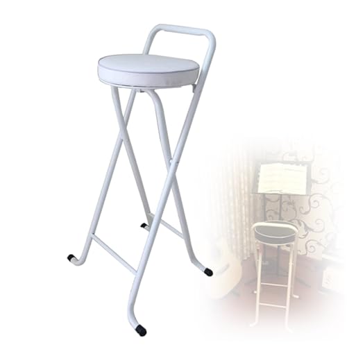 lirrebol Weißer klappbarer Barhocker mit Fußstütze – PU-Leder gepolstert, tragbarer Stuhl für Geschäfte und Cafés im Freien, Sitzhöhe 75 cm von lirrebol