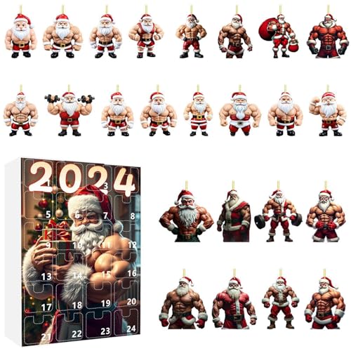 Lisutupode 2024 Muscle, 24X Holiday Countdown Acryl Muscle Set 2024, Acryl Weihnachtsbaum Flach Puppe Ornamente für Kinderzimmer, Weihnachten Countdown Ornamente, 26 x 18 x 4 cm von lisutupode