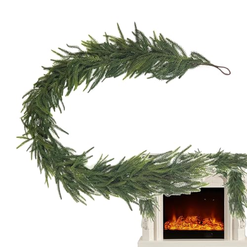 Lisutupode Weihnachten Kiefer Girlande, Künstliche Tannengirlande, Zederngirlande, Norfolk Kiefer Girlande, Grün Künstliche Grüngirlande, Outdoor Weihnachtsdekorationen für Kamin, 150/180/270cm von lisutupode