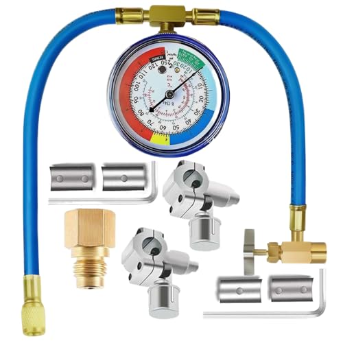 lisutupode Auto Klimaanlage Nachfüllset,Komplettset Zum Auffüllen | Schlauch Manometer Dosenanschluss Set Für Kältemittel KFZ Wartung Heimwerkergarage von lisutupode