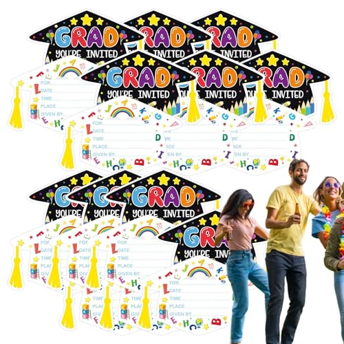 lisutupode Einladungskarten für Abschlussfeiern 2025, 24-fache Ankündigungseinladung, Hutform, Grußkarte, Ankündigungszubehör für Vorschule von lisutupode