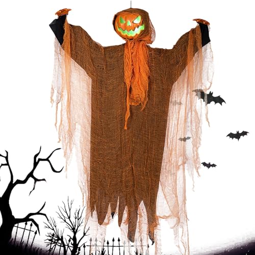 lisutupode Fliegende Geisteration | Halloween Grusel Mit Geistern Und Kürbissen,Beleuchteter Rotierender Kürbiskopf Für Haus Garten Terrasse Hof Wohnung von lisutupode