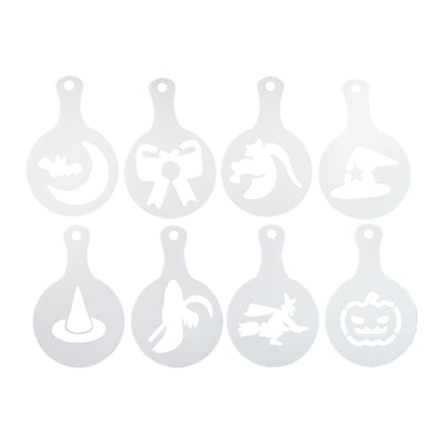 lisutupode Kaffeekunst-Werkzeuge, 8 Stück Halloween-Lebensmittel-Schablonen, wiederverwendbare Basteldrucker-Dekoration für Brot, Kuchendekoration von lisutupode