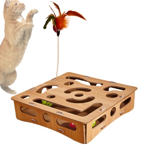 lisutupode Katzen Denkspielzeug | Stimulationsbälle Mit Futterbox - Holz Interaktive Spielbox Zur Reduzierung Von Langeweile Spiel Enrichment Für Hauskatzen Und Katzenkinder von lisutupode