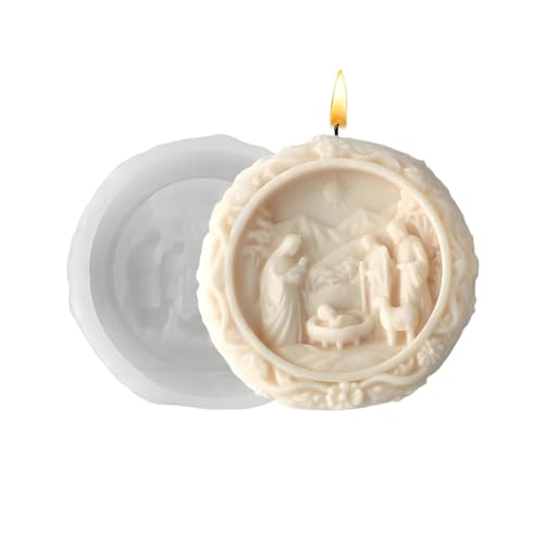 lisutupode Krippenform - Jesus Geburt Kerzenform,Einfache Entformung 3D Runde Silikon Weihnachtsform Für Seife Kerzen Backen Gips Harz Fondant Verzierung Projekte von lisutupode