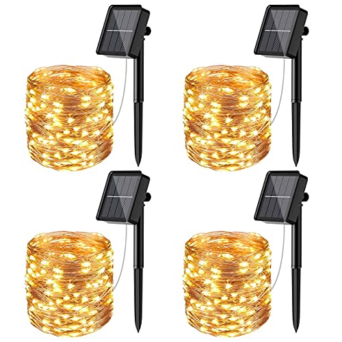 litogo [4 Stück] Solar Lichterkette Aussen, 12M 120Led Lichterkette Solarlichterkette für Außen Wasserdicht KupferDraht Outdoor lichterkette Deko Draußen 8 Modus für Balkon, Weihnachten Warmweiß von litogo