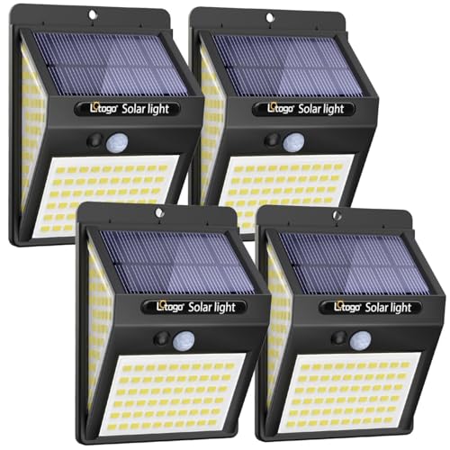 litogo Solarlampen für Außen,【4 Stück】 140 LED Solarlampen für Außen mit Bewegungsmelder Wasserdichte Solarleuchten für Außen 3 Modi 270° Led Bewegungsmelder Außen Led Solar für Garten von litogo