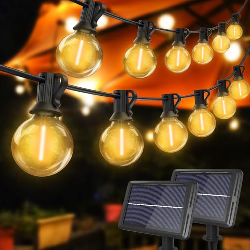 litogo 2 Stück Lichterkette Außen Solar, 25+2 LEDs G40 Solar Lichterkette Glühbirnen Aussen, IP55,4 Modus 9m Solarlichterkette für Garten, Hochzeit, Balkon, Haus, Weihnachtstag Deko, Warmweiß 2700K von litogo