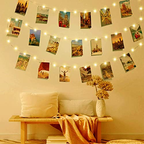 litogo Fotoclips Lichterkette, 5M 50LED USB Lichterkette für Zimmer Deko Fotos Lichterkette Wand mit 30 Klammern Lichterkette Bilder für Zimmer, Wohnzimmer, Weihnachten, Hochzeiten, Party Warmweiß von litogo