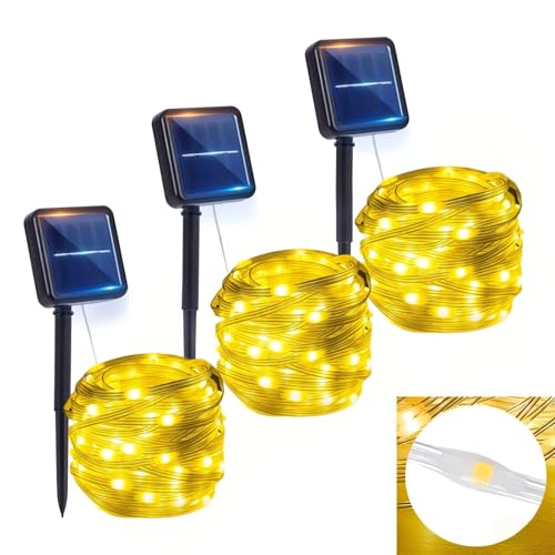 litren 3 Stücke Solar Lichterkette Aussen 3x150 LEDs 15+2M 8 Modi Solarlichterkette Außen Wetterfest IP65 Warmweiß Lichterkette Außen Solar Beleuchtung für Balkon Garten Party Hochzeit Außen Deko von litren