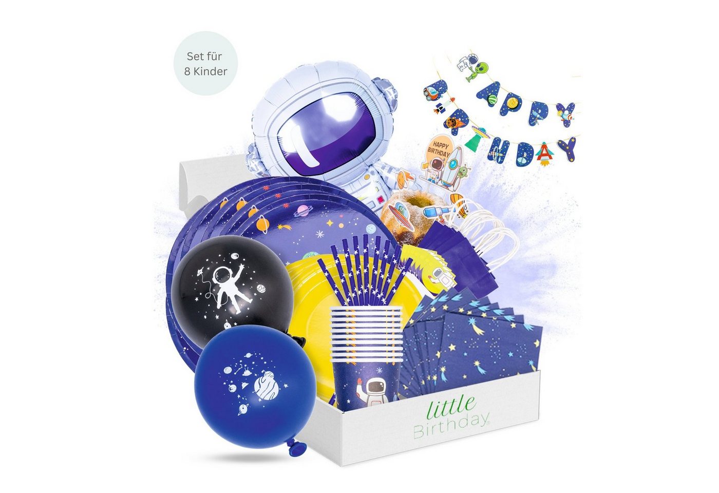 little Birthday Papierdekoration little Birthday - Astronauten Mottobox für Kindergeburtstag, für 8 Kinder, 119 Teile aus einem Set von little Birthday