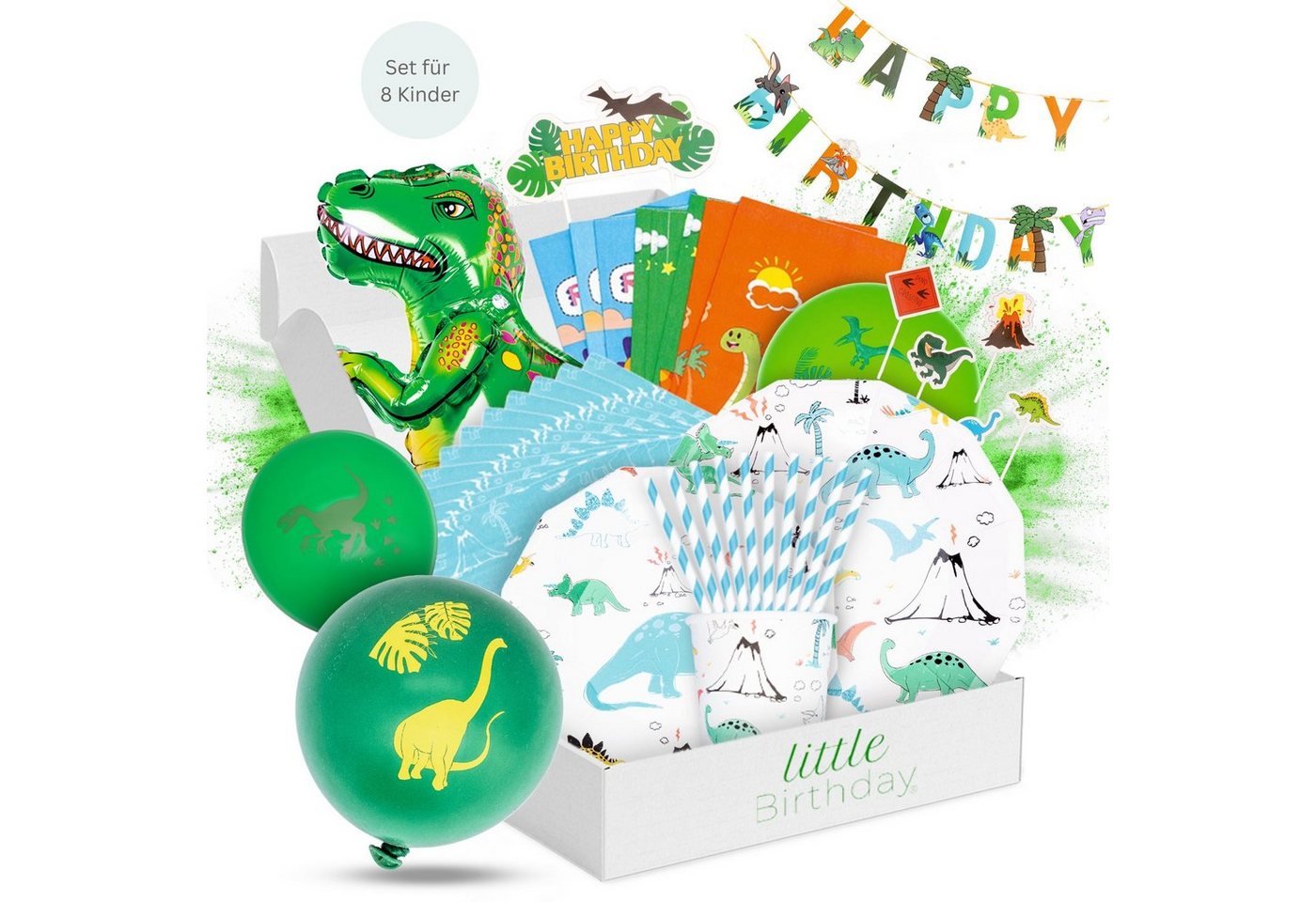 little Birthday Papierdekoration little Birthday - Dinosaurier Mottobox für Kindergeburtstag, für 8 Kinder, 133 Teile aus einem Set von little Birthday
