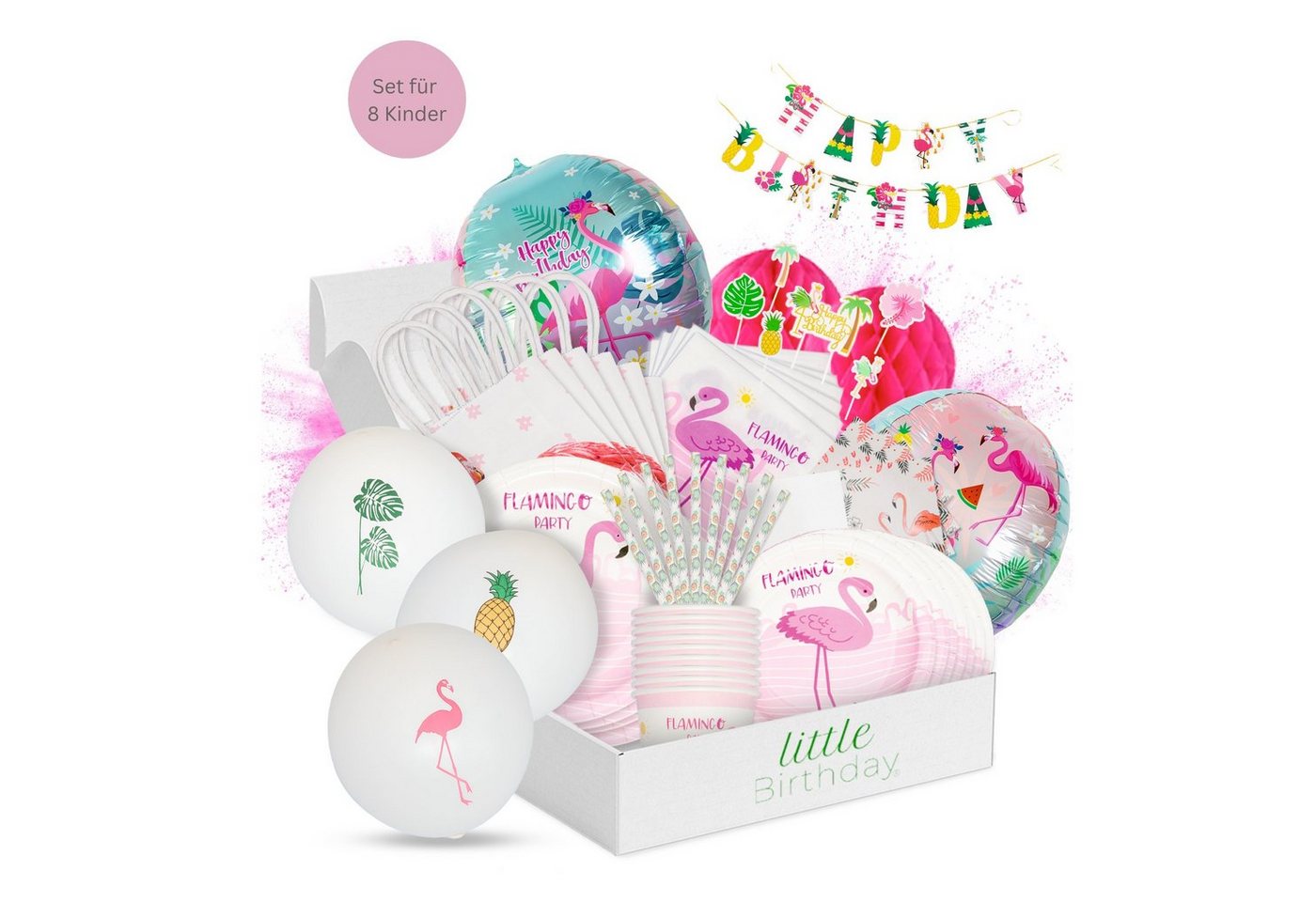 little Birthday Papierdekoration little Birthday - Flamingo Mottobox für Kindergeburtstag, für 8 Kinder, 125 Teile aus einem Set von little Birthday