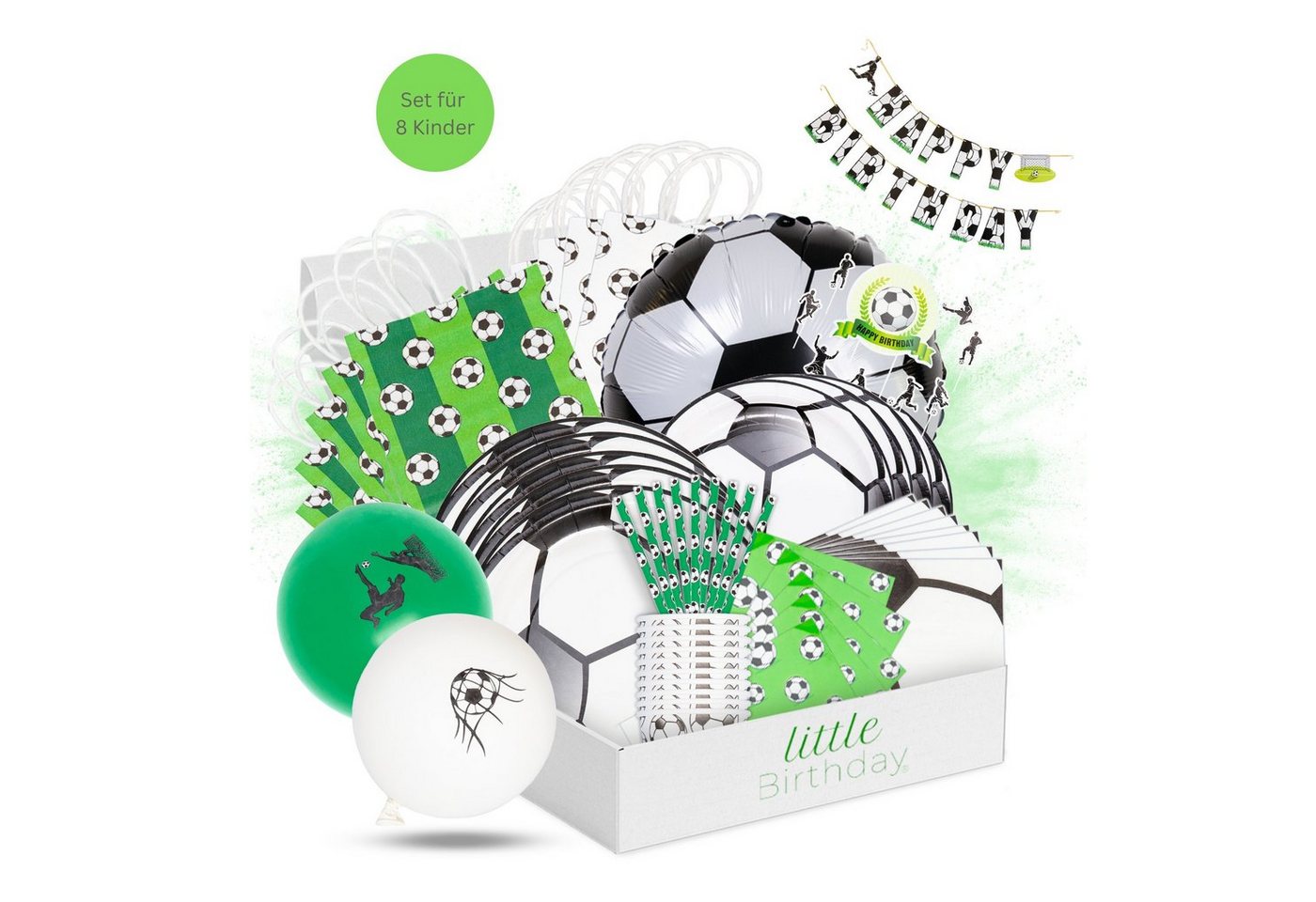 little Birthday Papierdekoration little Birthday - Fussball Mottobox für Kindergeburtstag, für 8 Kinder, 126 Teile aus einem Set von little Birthday