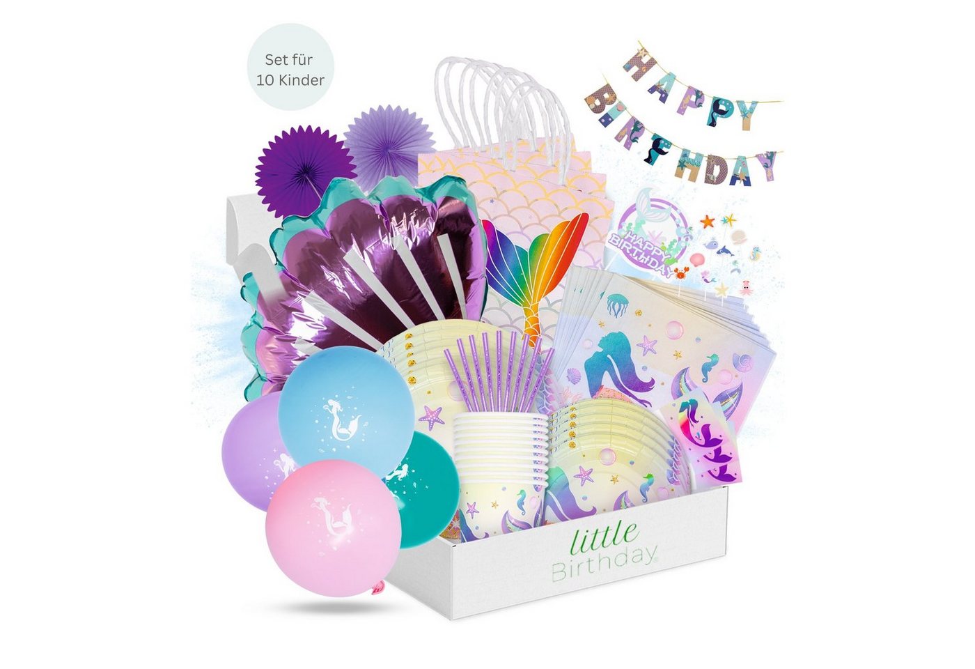 little Birthday Papierdekoration little Birthday - Meerjungfrau Mottobox für Kindergeburtstag, für 10 Kinder, 142 Teile aus einem Set von little Birthday