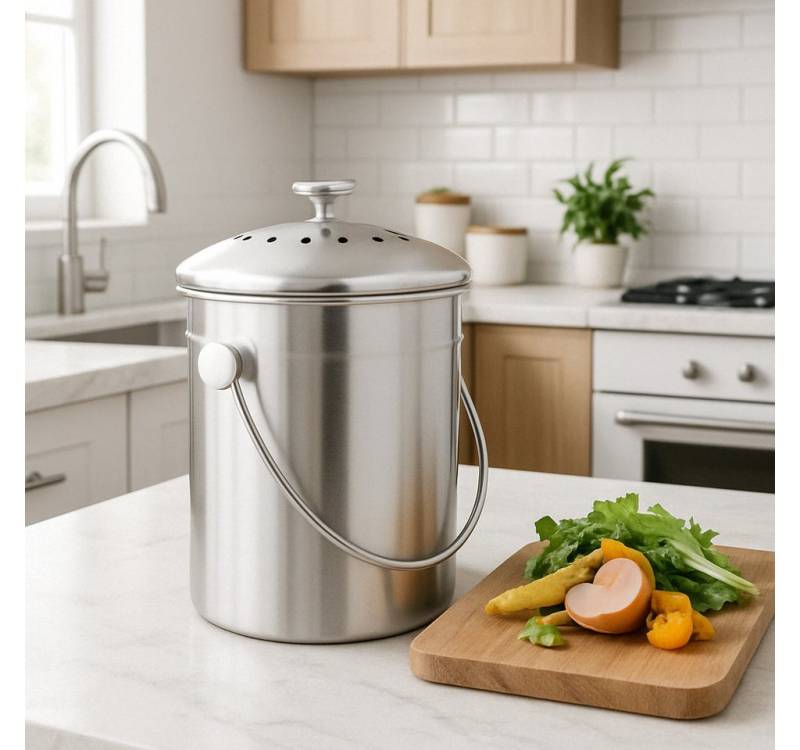 little bee fresh Biomülleimer aus Edelstahl, plastikfrei & 100 % geruchsneutral, mit Aktivkohlefiler von little bee fresh