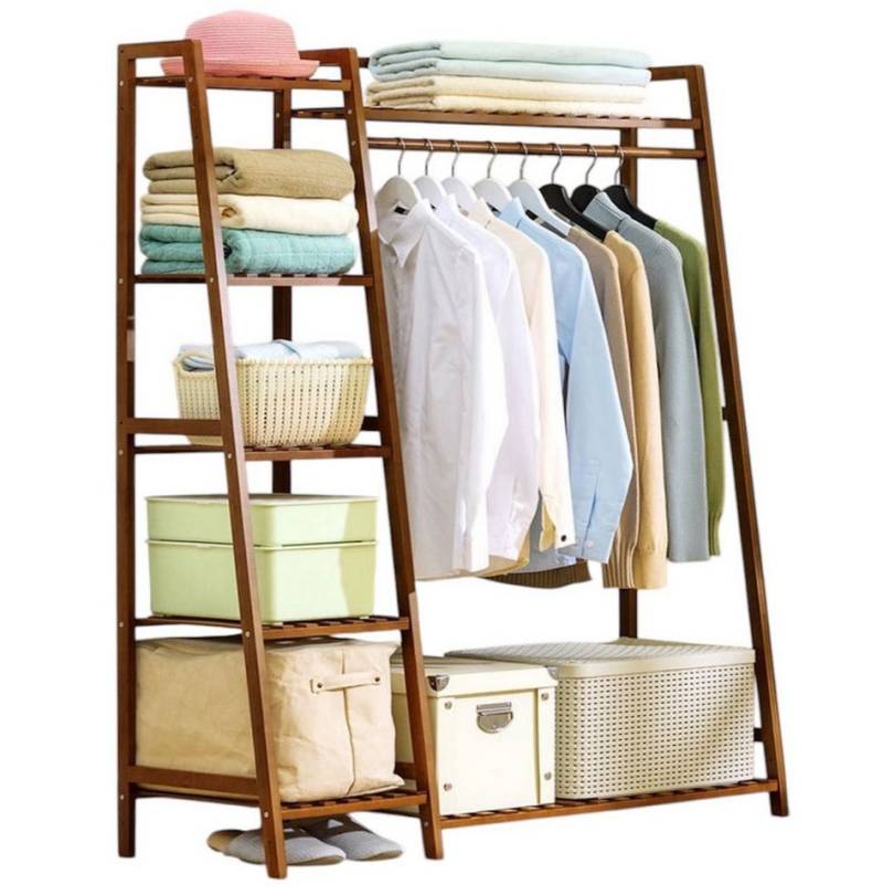 little dove Kleiderschrank Bambus Schlafzimmergarderobe Kleiderständer mit 7 Ablagen von little dove