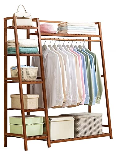little dove Kleiderständer Bambus ，Garderobenständer Bambus，Multifunktionale Schlafzimmer garderobe Kleiderständer mit 7 Ablagen 1 Kleiderstangestab (110 x 36x 140 cm) (2) von little dove