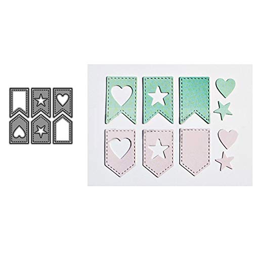 little finger Stanzschablonen, Stern-Herz-Tag-Banner, Metall-Stanzformen für Kartenherstellung, Scrapbooking, Prägung, Papierkarten-Schablone, Silber von little finger