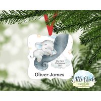 1st Christmas Ornament, Baby Boy Elephant First Christmas, Mein Erstes Weihnachten, Custom Ornament Andenken von littlechickypaperie