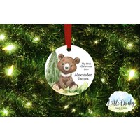 First Christmas Ornament, Bear 1st Mein Erstes Weihnachten, Woodland Animals Custom Ornament Andenken von littlechickypaperie