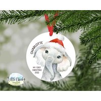 First Christmas Ornament, Elephant 1st Mein Erstes Weihnachten, Yearly Custom Ornament Andenken von littlechickypaperie