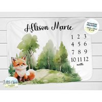 Fuchs Meilenstein Decke, Monatliche Fotodecke, Personalisierte Waldtiere, Baby-Dusche-Geschenk, Neues Baby-Geschenk von littlechickypaperie