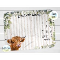 Highland Kuh Meilenstein Decke, Monatliche Foto Decke, Personalisierte Baby Shower Geschenk, Neues Geschenk von littlechickypaperie