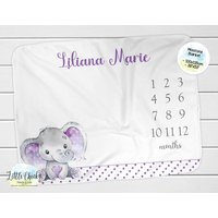 Lila Elefanten Baby Meilenstein Decke, Monatliche Fotodecke, Personalisierte Andenken Geschenk von littlechickypaperie