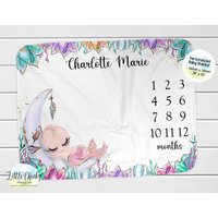 Meerjungfrau Meilensteindecke, Monatliche Fotodecke, Personalisierte Baby Meilenstein Decke, Shower Geschenk von littlechickypaperie