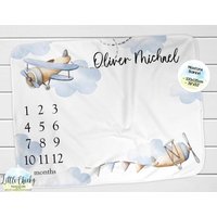 Personalisierte Flugzeug Baby Meilenstein Decke, Monatliche Fotodecke, Personalisierte Andenken Geschenk von littlechickypaperie