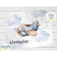 Personalisierte Flugzeug Decke, Weiche Minky Kinder Geburtstag, Baby-Dusche-Geschenk, Baby-Decke, Personalisierte Decke von littlechickypaperie