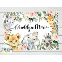 Personalisierte Kinder Tischset, Blumen Safari, Dschungel Tiere Kleinkind Geschenk, Personalisiertes Mädchen Jungen Geschenk von littlechickypaperie