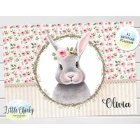 Personalisierte Kinder Tischset, Rosa Blumen Hase Personalisierte Ostergeschenk, Kleinkind Geschenk, Personalisiertes Mädchen Geschenk von littlechickypaperie