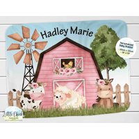 Personalisierte Rosa Bauernhof Tiere Decke, Barnyard Kinderzimmer, Waldbettwäsche, Baby Shower Geschenk, Taufe Geschenk von littlechickypaperie