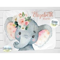 Personalisierte Rosa Elefant Blumendecke, Decke, Elefanten Kinderzimmer, Krippenbettwäsche, Baby Shower Geschenk, Taufgeschenk von littlechickypaperie